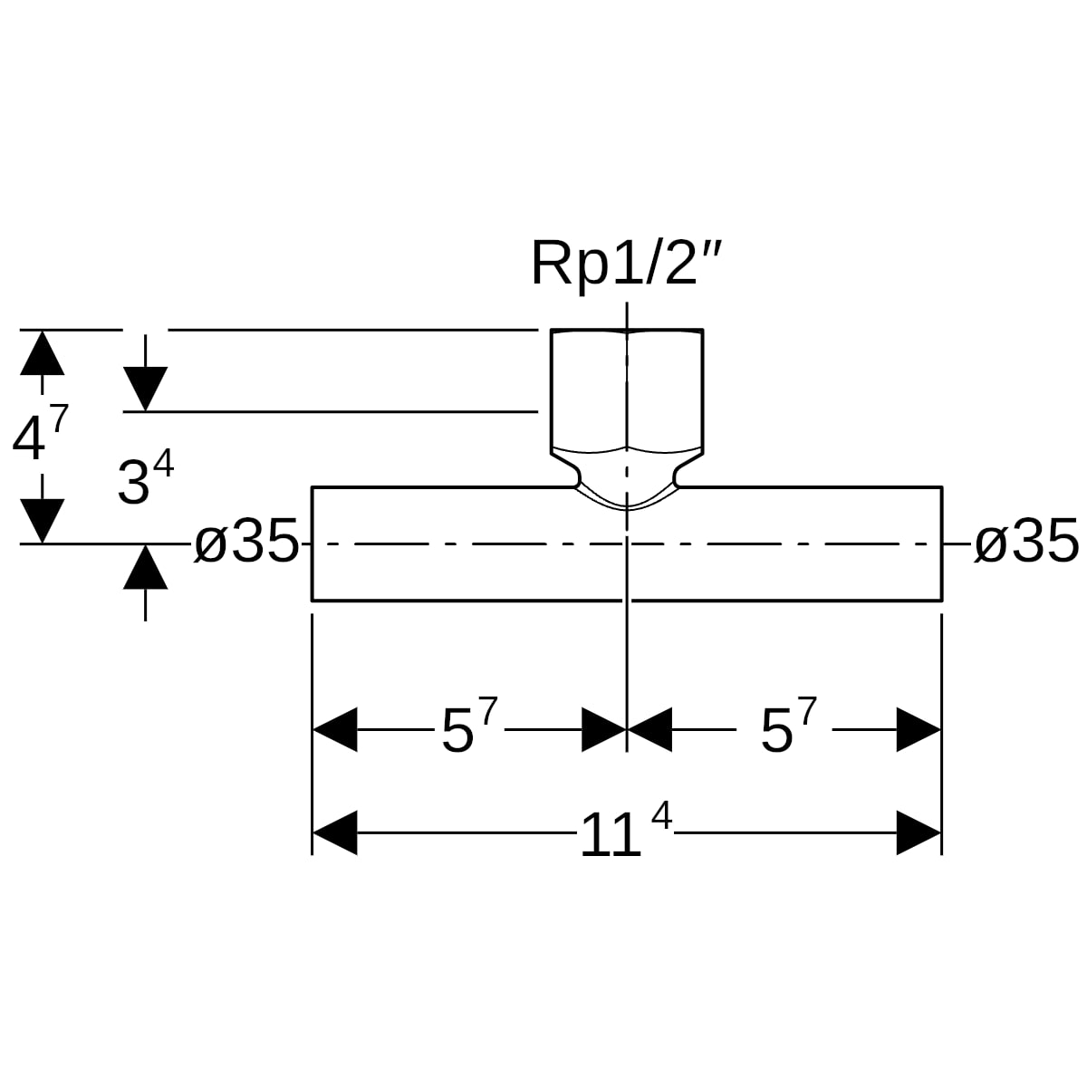 Geberit Mapress C-Stahl T-Stück mit IG und Einschubenden d35-Rp1/2-35 verzinkt 21344