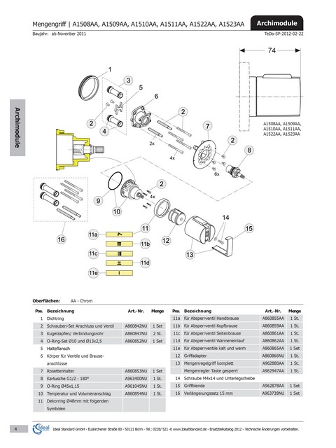 Ideal Standard Dekorring DEA, mit Symbol Seitenbrause Armaturenmodule, chrom A860861AA