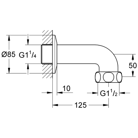 Grohe Abgangsbogen Ausladung 125mm für 35089/35109 1 1/2"x5/4" chrom 12432000
