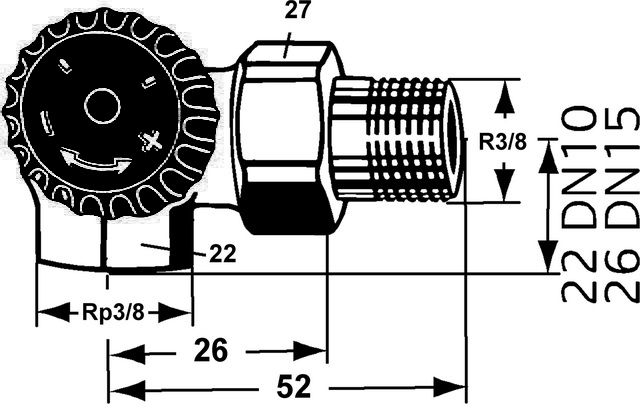Heimeier Thermostat-Ventilunterteil Winkeleck links, DN10 mit geringem Widerstand 2341-01.000