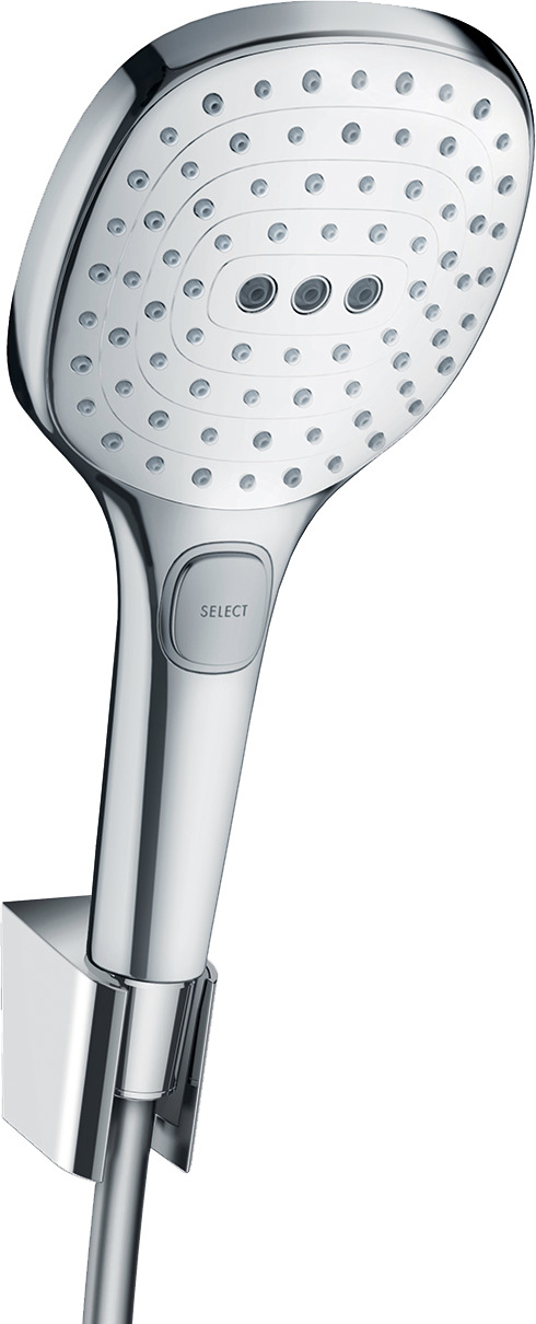 Hansgrohe Raindance Select E Brausehalterset 120 3jet mit Brauseschlauch 1600mm, Weiß/Chrom 26720400