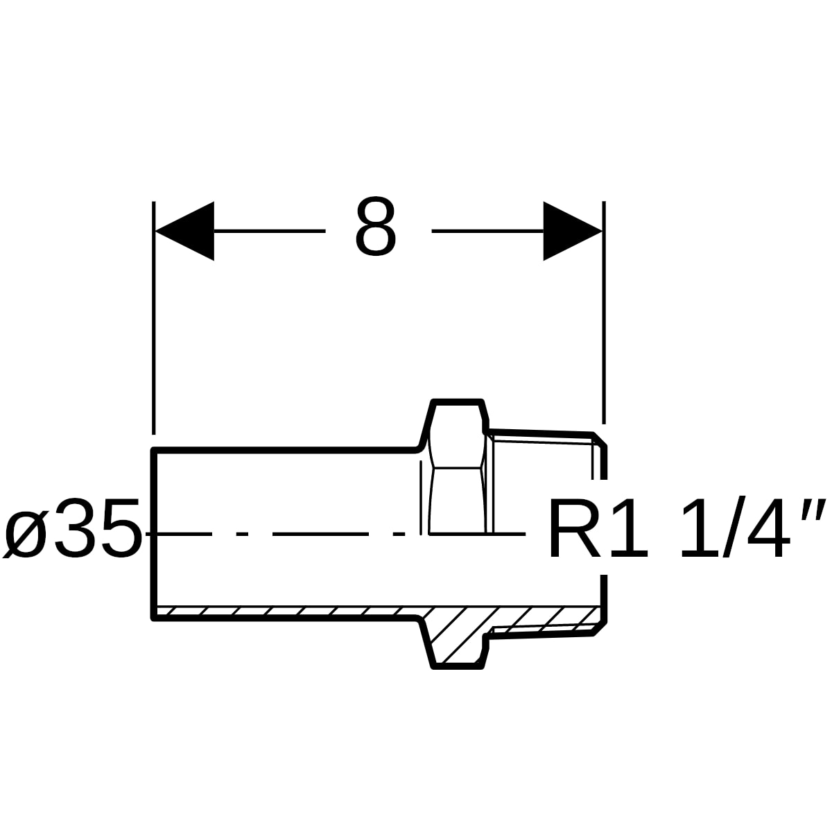 Geberit Mapress Edelstahl Übergang mit AG und Einschubende d35-R1 1/4 31938