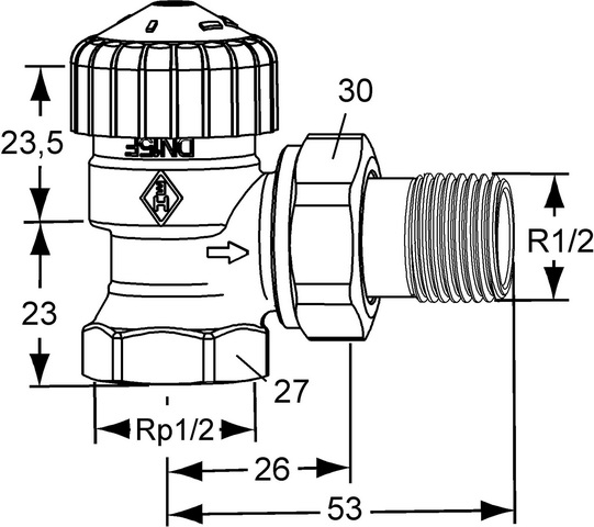 Heimeier Thermostat-Ventilunterteil V-exact II "kurz", Eckform, DN15 3451-02.000