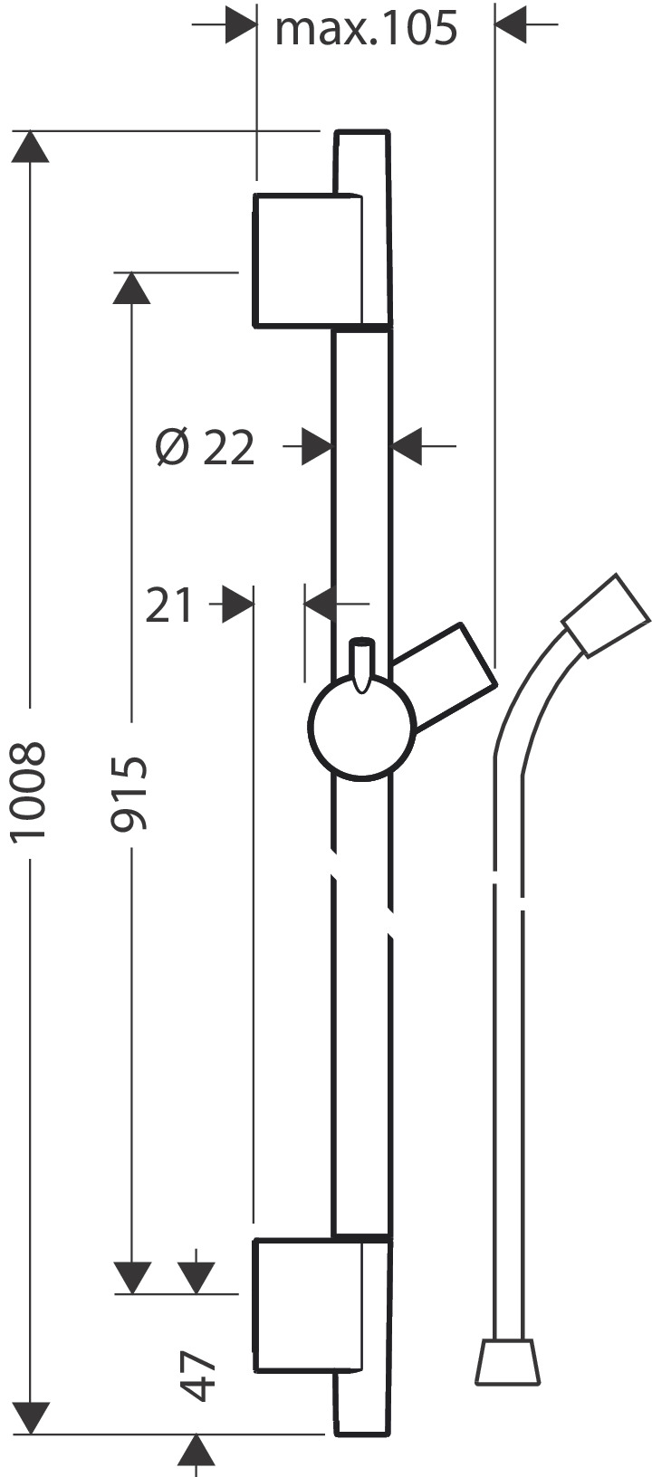 Hansgrohe Brausestange Unica S Puro 900mm mit Isiflex Brauseschlauch 1600mm, Mattweiß 28631700