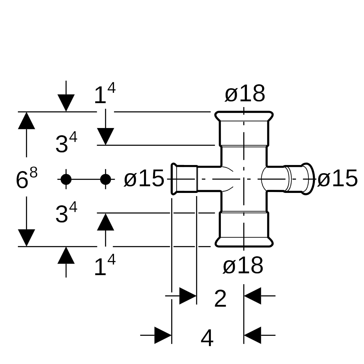 Geberit Mapress C-Stahl Kreuzstück 30 Grad d18-15 verzinkt 21404
