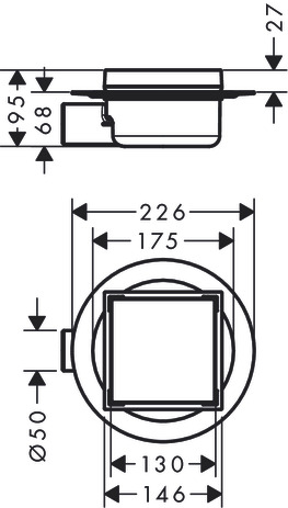Hansgrohe Komplettset RainDrain Spot 150x150mm Punktablauf befliesbar und Installationsset gebürstet edelstahl 56112800