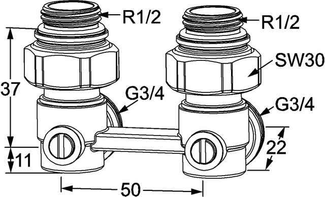 Heimeier Verschraubung Vekotrim 2-Rohr Eckform, für Ventilheizkörper mit Rp 1/2 IG 0565-50.000