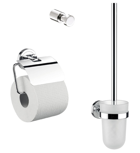 Emco WC-Set Polo, Papierhalter mit Deckel, Bürstengarnitur, Haken chrom 079800100