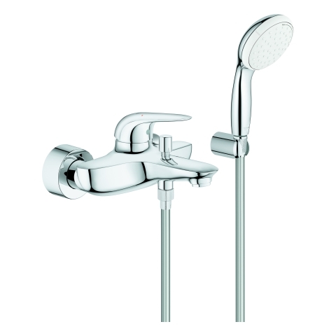 Grohe Eurostyle Einhand-Wannenbatterie chrom mit Wandhalterset Hebel geschlossen 2372930A