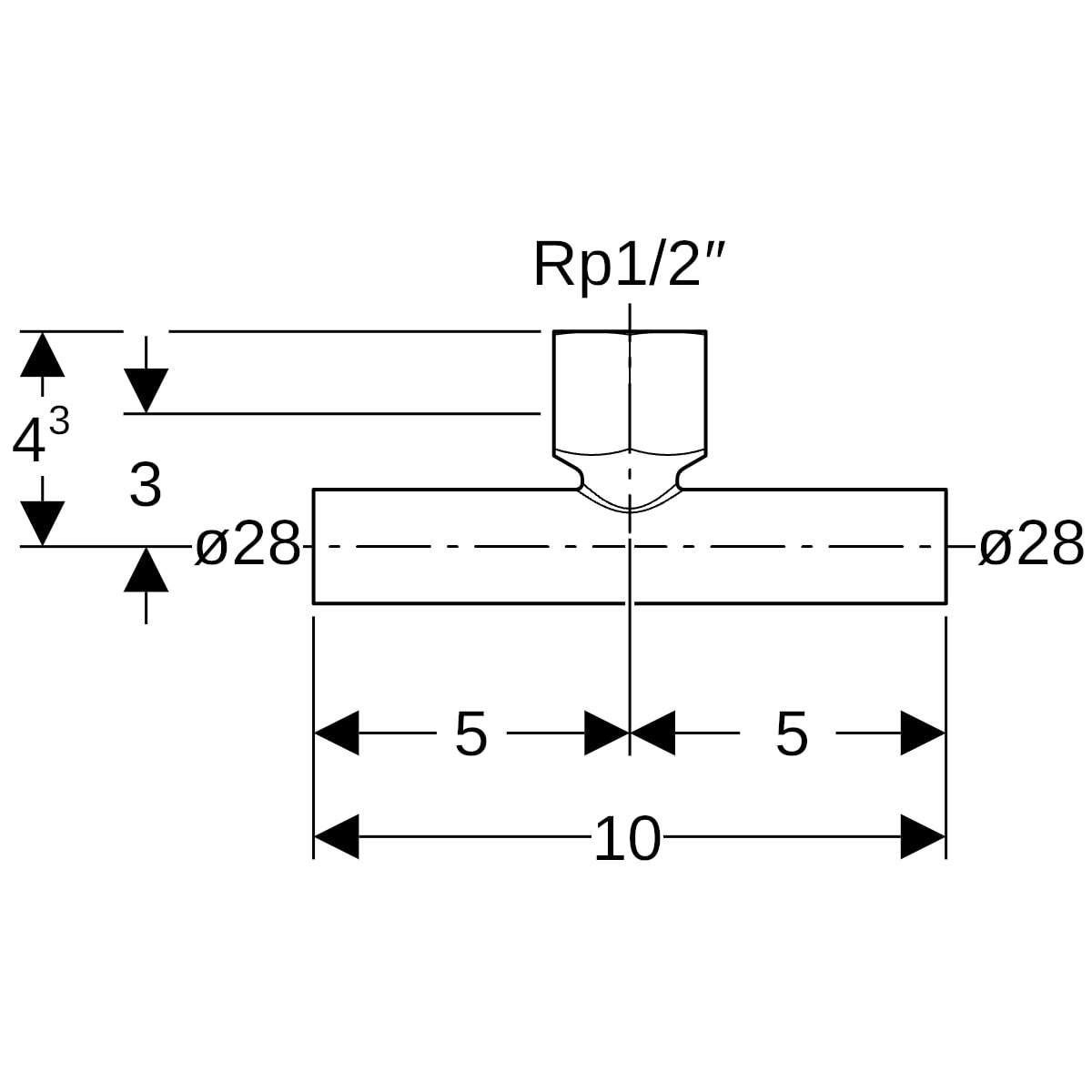 Geberit Mapress C-Stahl T-Stück mit IG und Einschubenden d28-Rp1/2-28 verzinkt 21343