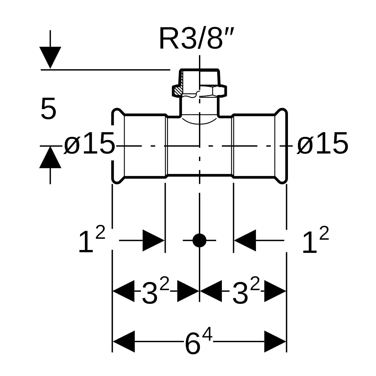 Geberit Mapress Edelstahl T-Stück mit AG d15-R3/8-15 31401