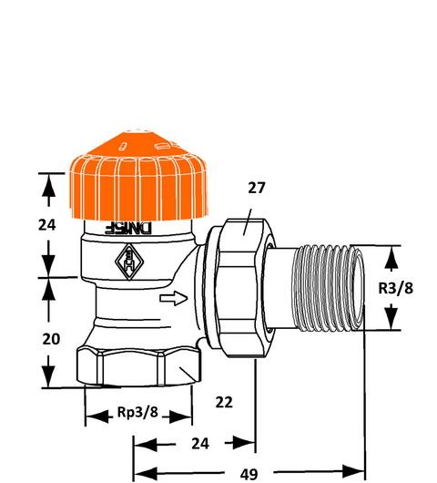 Heimeier Thermostatventil Eclipse, Eckform, verkürzt, DN10 3/8", automatische Durchflussregelung 3461-01.000