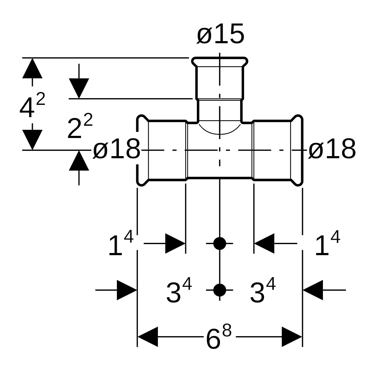 Geberit Mapress C-Stahl T-Stück reduziert d18-15-18 verzinkt 21204
