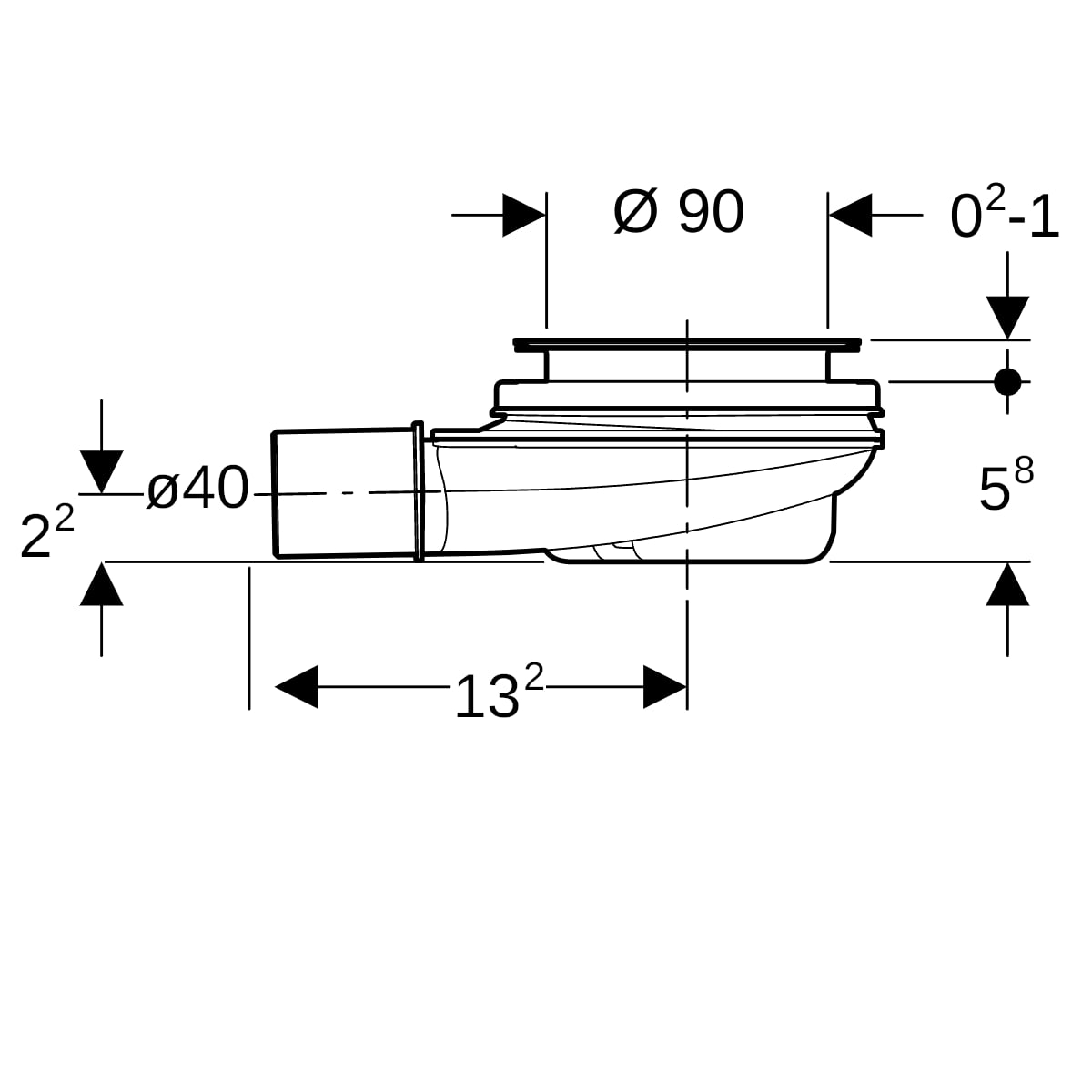 Geberit Duschwannenablauf d90 mit Ablaufdeckel Sperrwasserhöhe 30mm d40 PP 150.582.21.1