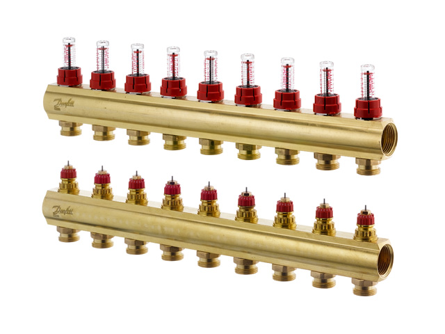 Danfoss Fussbodenheizungs-Verteiler FHF-9F, 9 Kreise, mit Durchflussanzeige 088U0529