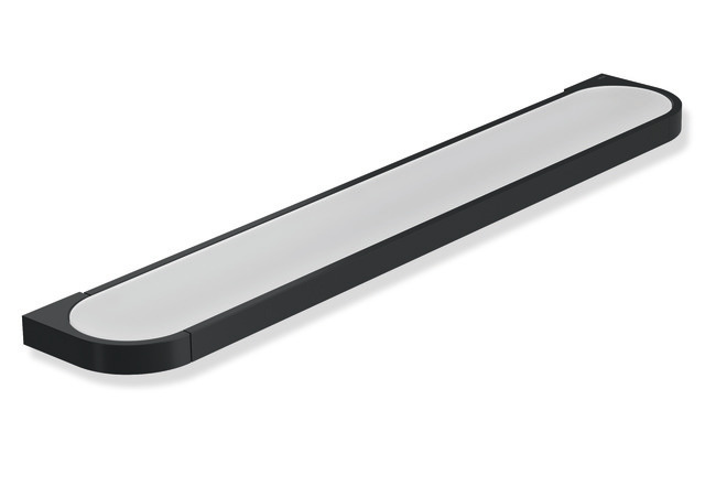 HEWI Ablage, Halter Metall, Glasplatte satiniert, 600mm breit, 100mm tief, Wandmontage schwarz tiefmatt 800.03.10065 DC
