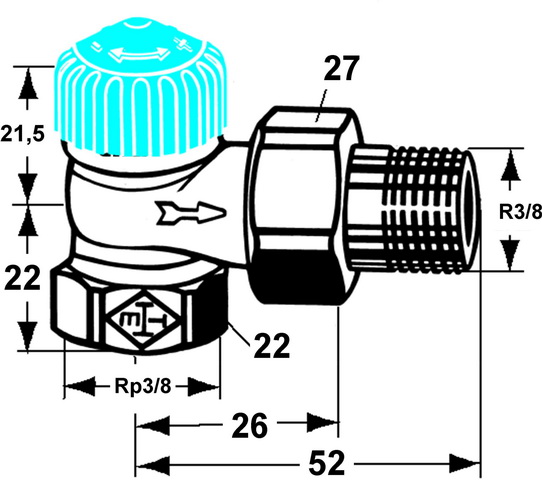 Heimeier Thermostat-Ventilunterteil Eckform, DN10 mit geringem Widerstand 2241-01.000
