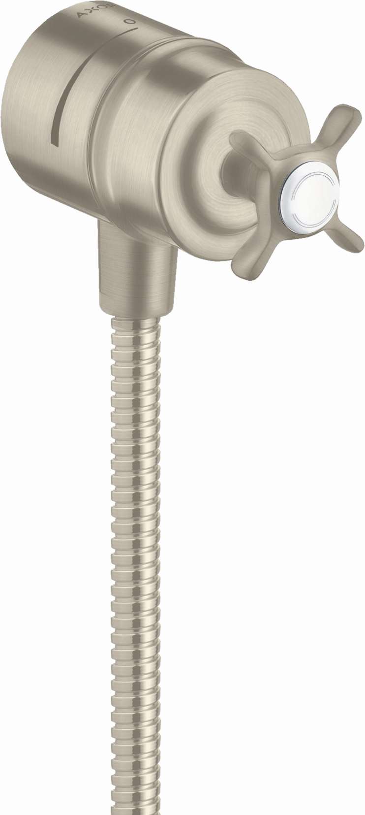 Hansgrohe Wandanschluss Stop AXOR Montreux mit Rückflussverhinderer, Absperrventil und Kreuzgriff, Brushed Nickel 16882820