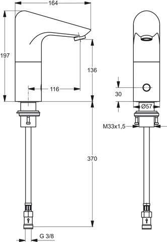Ideal Standard CeraPlus Waschtischarmatur elektronisch, Batteriebetrieb chrom, mit flexiblen Schläuchen, ohne Mischung A4151AA