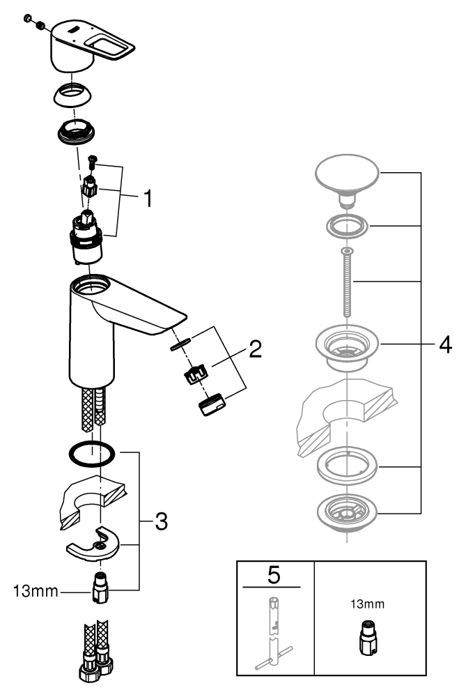 Grohe BauLoop Einhand-Waschtischbatterie chrom M-Size glatter Körper 23917001