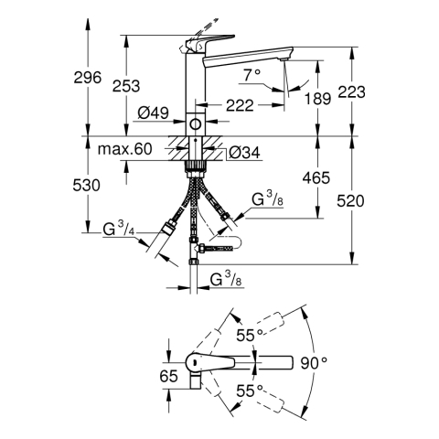 Grohe BauEdge Einhand-Spültischbatterie chrom mittelhoher Auslauf GROHE ZERO Absperrventil 31696000