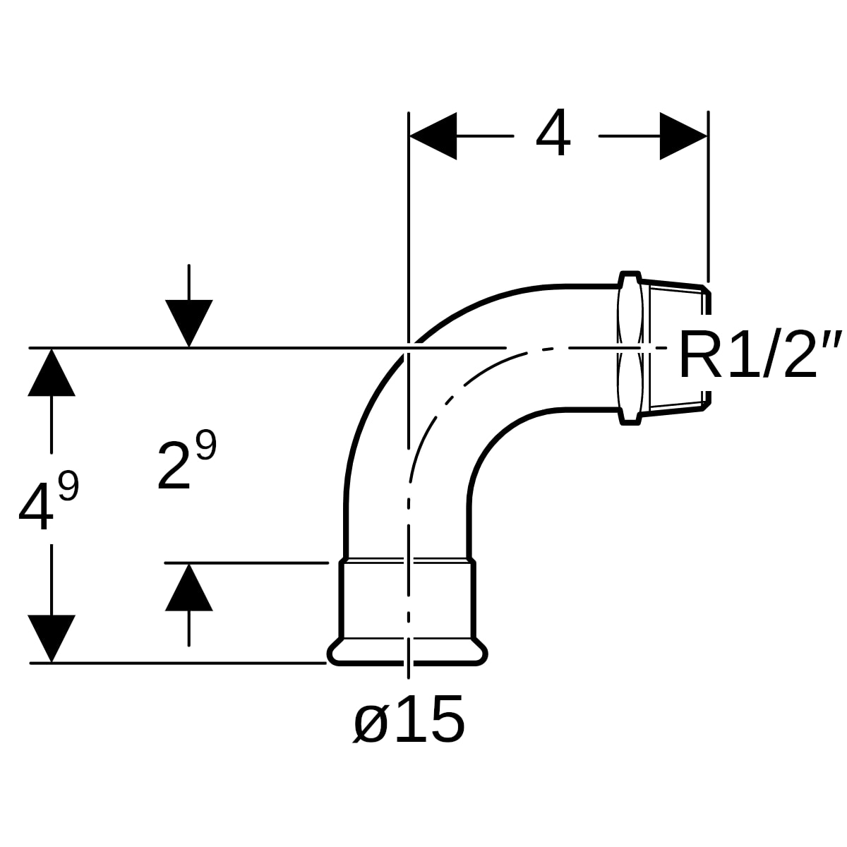 Geberit Mapress C-Stahl Übergangsbogen 90 Grad mit AG d15-R1/2 verzinkt 20503