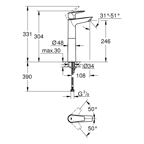 Grohe BauEdge Einhand-Waschtischbatterie chrom XL-Size glatter Körper 23761001