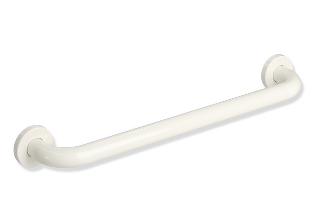 HEWI Badetuchhalter Serie 477, Achsmaß 457mm, mit Rosetten, reinweiß 477.30.200 99