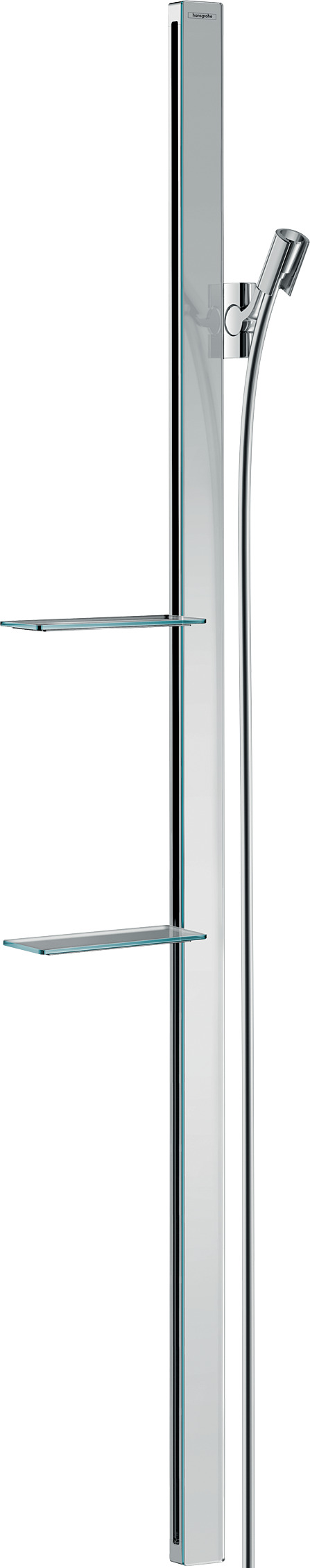 Hansgrohe Brausestange Unica E 1500mm mit Isiflex Brauseschlauch 1600mm und Ablagen, Chrom 27645000