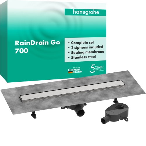 Hansgrohe Komplettset DR RainDrain Go 700 rückseitig befliesbar für Standard-/flache Installation, gebürstet edelstahl 56272800