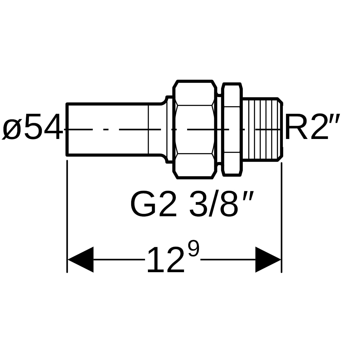 Geberit Mapress Edelstahl Übergangsverschraubung mit AG und Einschubende d54-R2 35410