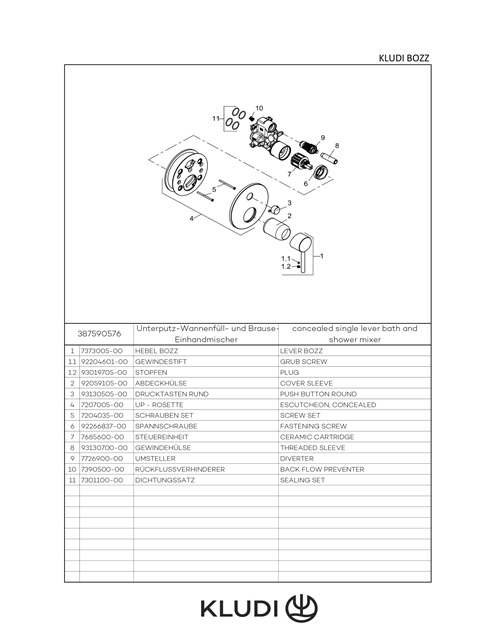 Kludi BOZZ UP-Wannenfüll-/Brause Einhandmischer Push Set mit Funktionseinheit, chrom 387590576