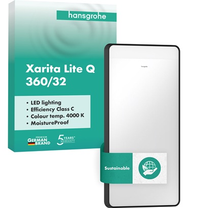 Hansgrohe Spiegel Xarita Lite Q 360/30 mit horizontaler LED Beleuchtung Wandschalter schwarzmatt 54955670