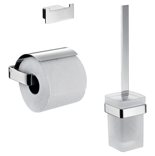 Emco WC-Set Loft, Papierhalter mit Deckel, Bürstengarnitur und Doppelhaken chrom 059800100