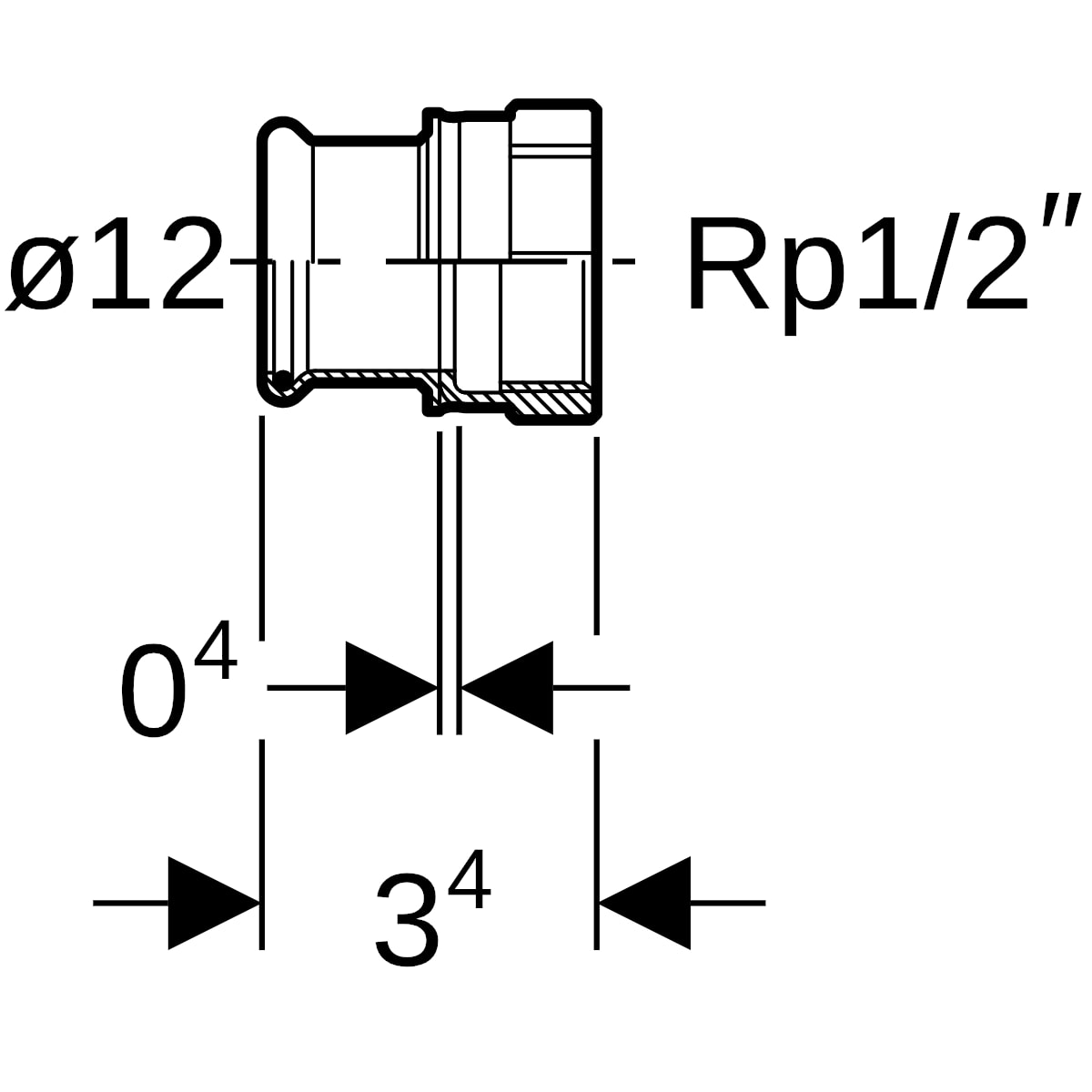 Geberit Mapress Edelstahl Übergang mit IG d12-Rp1/2 33010