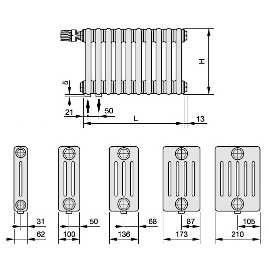 Zehnder Anschlussart V001, Ventil unten links für Charleston Complettoanschluss mit integriertem Ventil V001