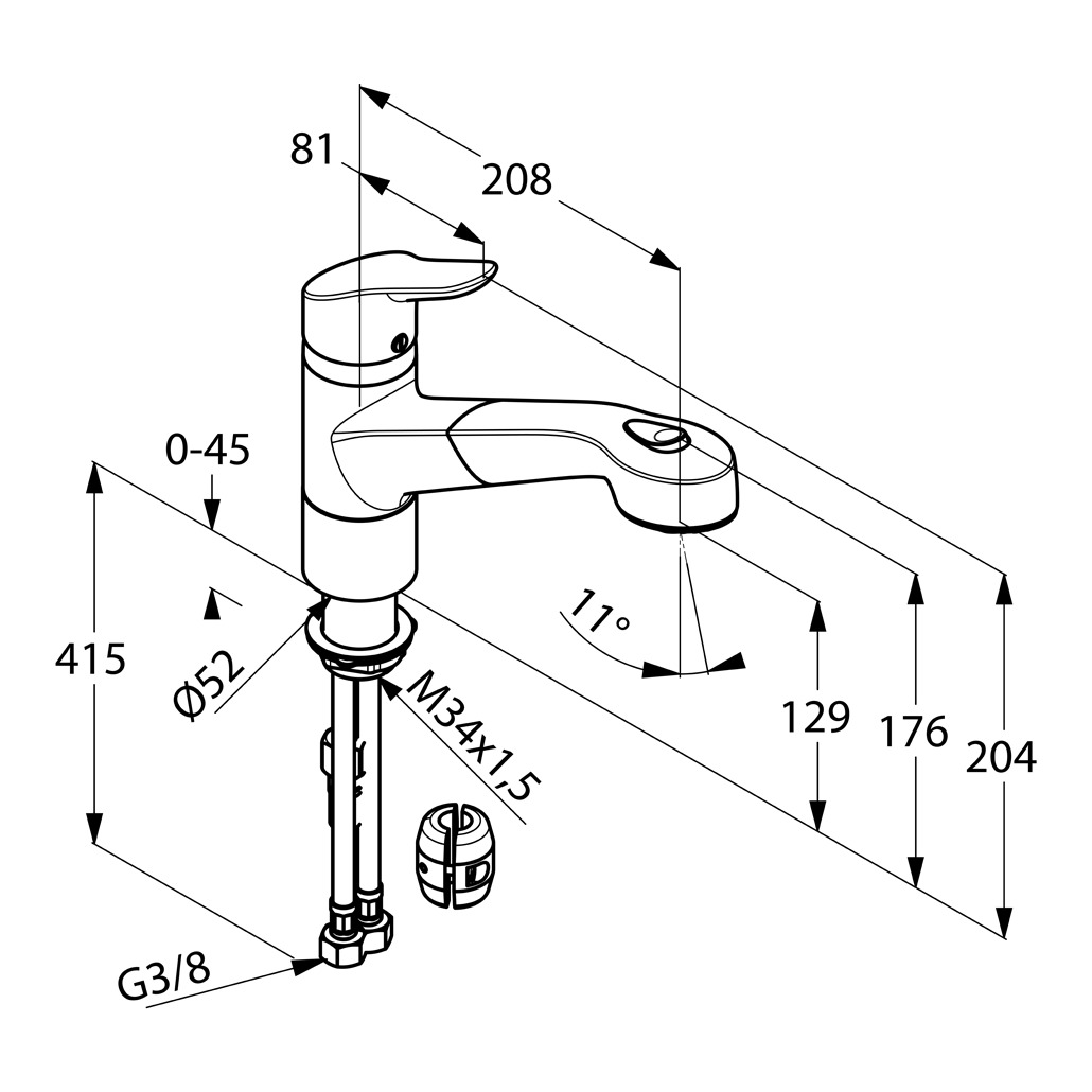 Kludi Objekta Spültisch-Einhandmischer 208mm chrom, herausziehbare Geschirrbrause 325810575