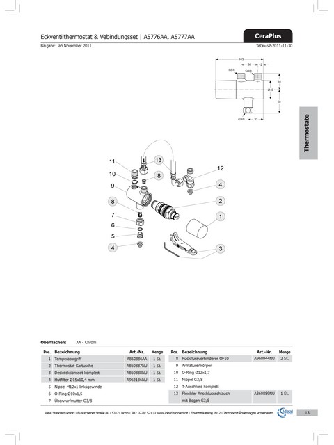 Ideal Standard Desinfektionsset komplett fürThermostate A860888NU