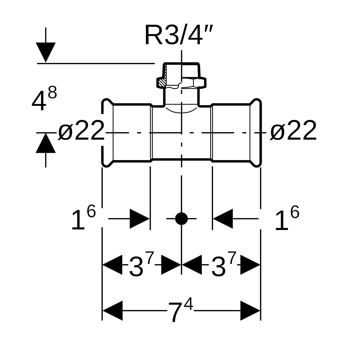 Geberit Mapress Edelstahl T-Stück mit AG d22-R3/4-22 31458