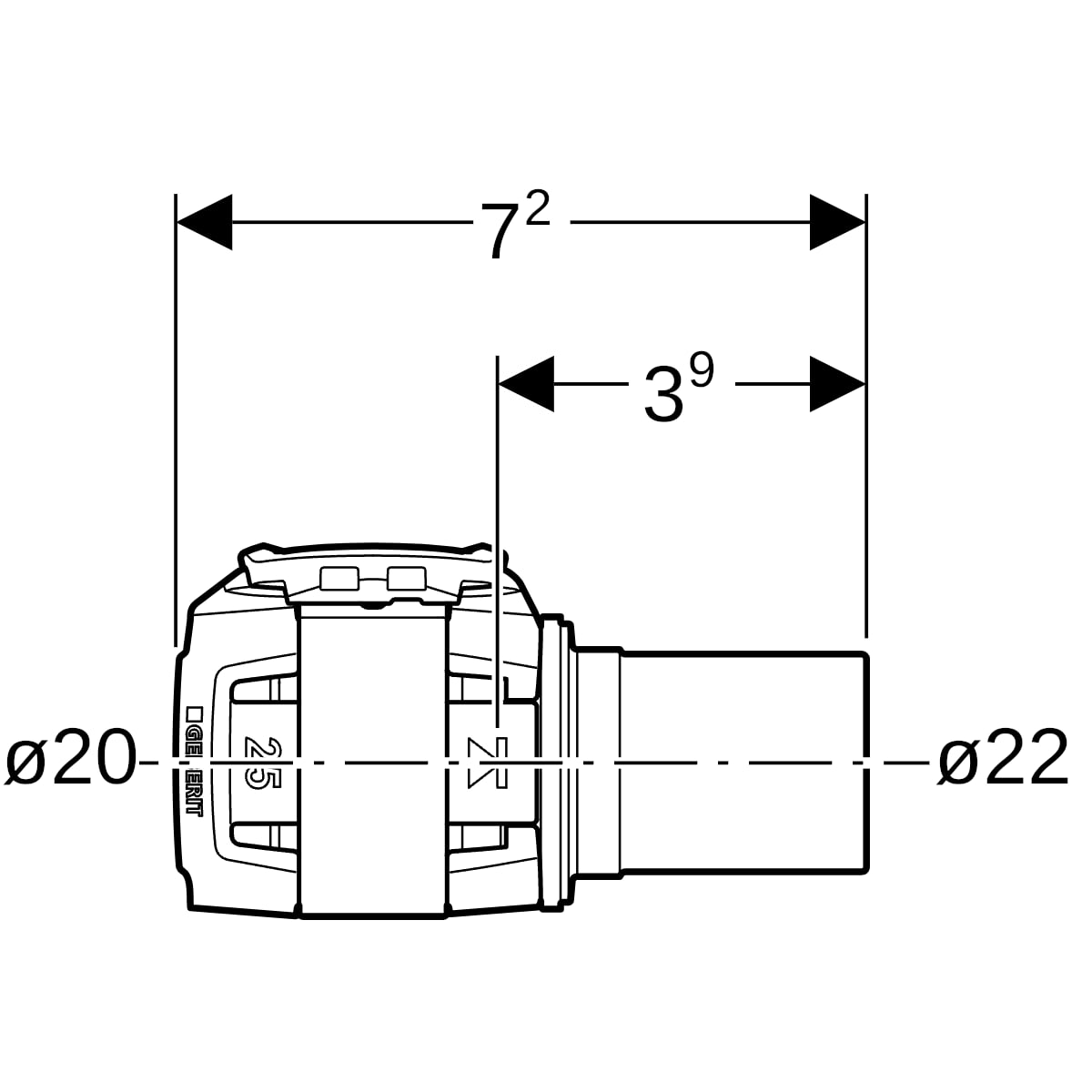 Geberit FlowFit Übergang auf Mapress mit Einschubende edelstahl d20-d22 620.252.00.1