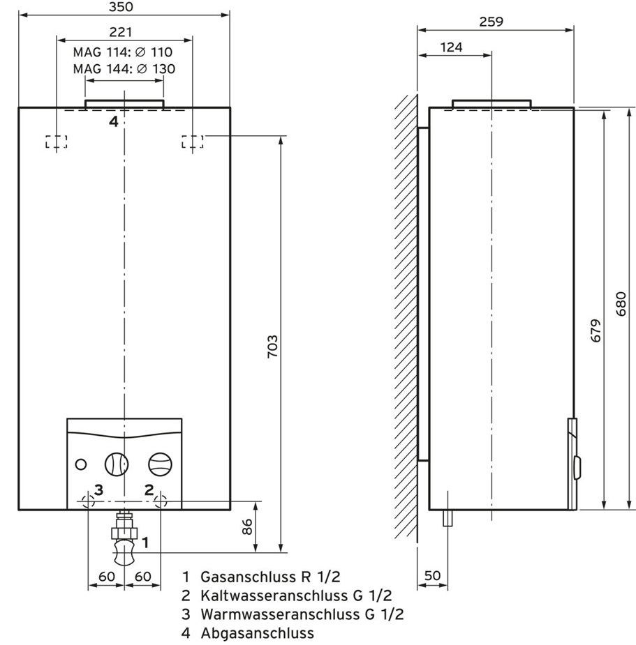 Vaillant atmoMAG 144/1 Z LL Warmwasser-Geyser 0010022563