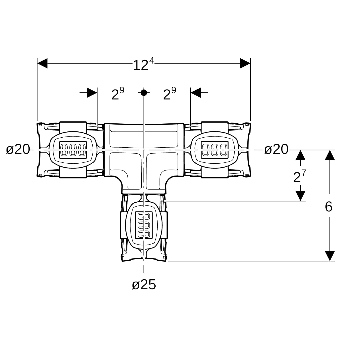 Geberit FlowFit T-Stück reduziert PPSU d20-25-20 620.132.00.1