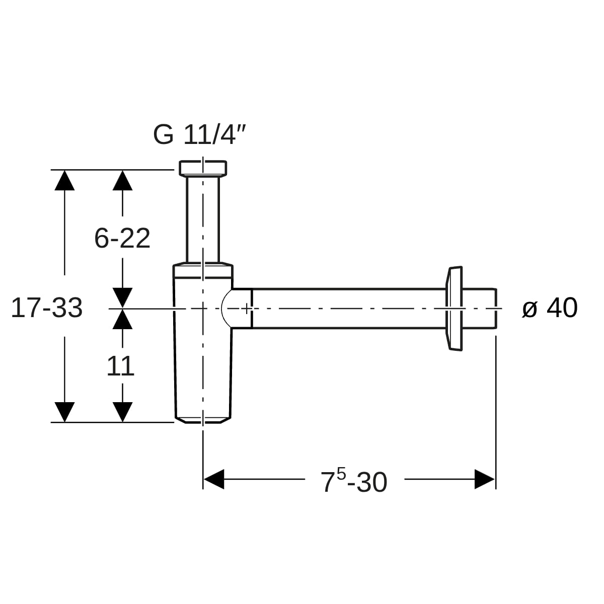 Geberit Tauchrohr-Geruchsverschluss für Waschbecken Abgang horizontal d40, 1 1/4, glanzverchromt 151.035.21.1