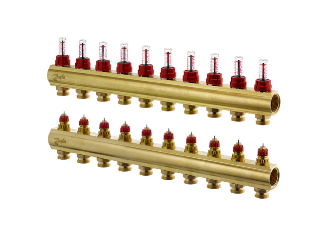 Danfoss Fussbodenheizungs-Verteiler FHF-10F, 10 Kreise, mit Durchflussanzeige 088U0530