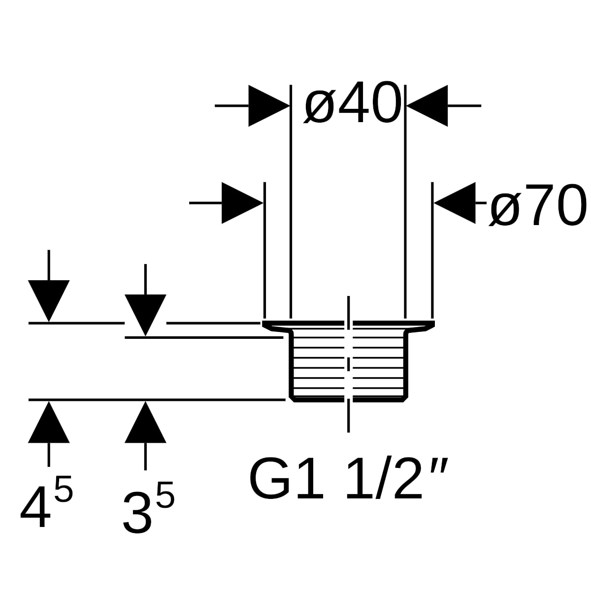Geberit Ablaufventil mit Rundgewinde G1 1/2" di40 glanzverchromt H 4,5 152.901.21.1