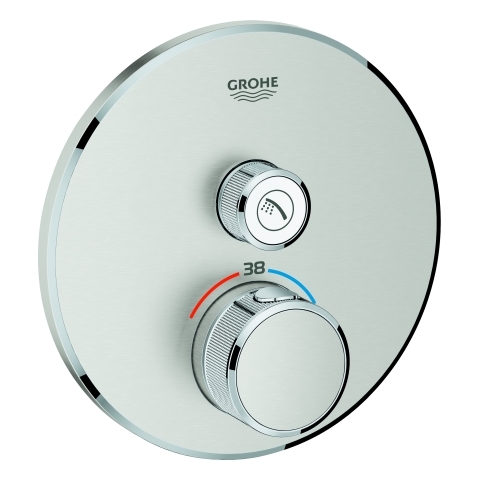 Grohe Thermostat Grohtherm SmartControl supersteel 29118 Fertigmontage-Set rund 1 Absperrventil 29118DC0
