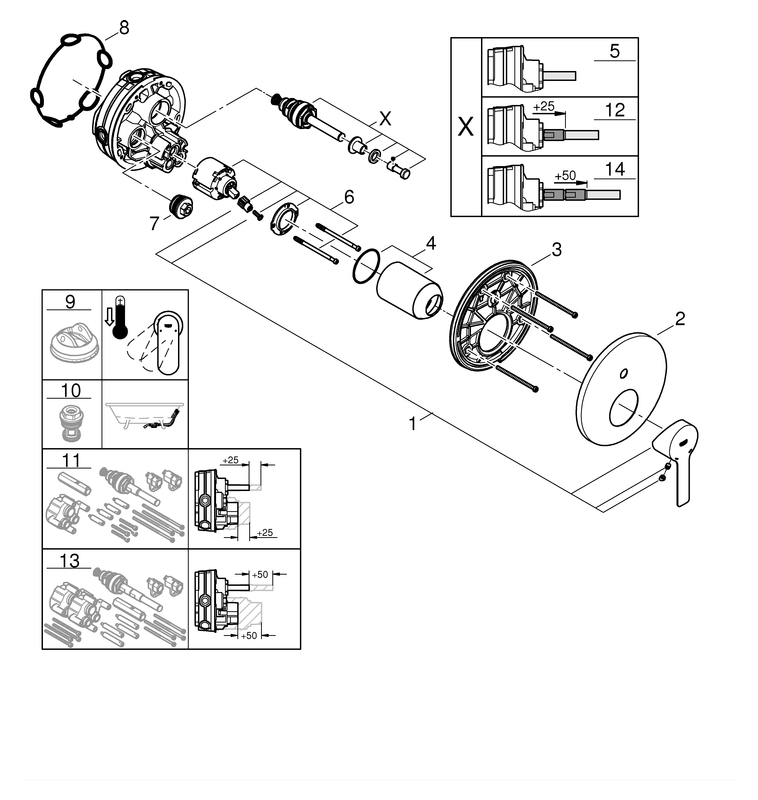 Grohe Lineare Einhand-Wannenbatterie supersteel Fertigmontageset für UP-Körper Rapido SmartBox 24064DC1