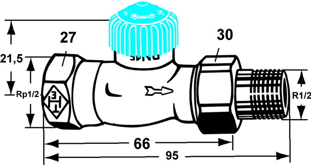 Heimeier Thermostat-Ventilunterteil Durchgang, DN15 mit geringem Widerstand 2242-02.000