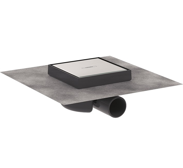 Hansgrohe Komplettset RainDrain Spot 150x150mm Punktablauf befliesbar und Installationsset gebürstet edelstahl 56112800