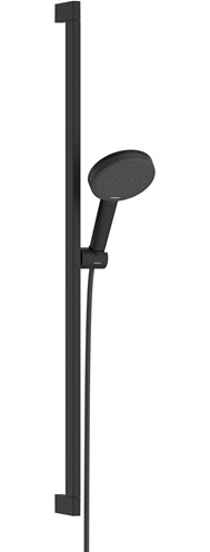 Hansgrohe Brauseset Raindance Alive Select S 125 3jet EcoSmart mit Brausestange Unica E Puro 900mm und Easy Slide Brausehalter, Mattschwarz 24601670